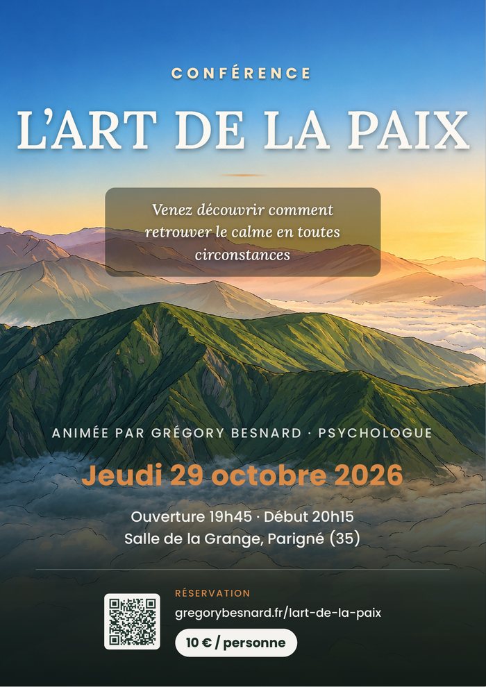 Affiche de la conférence « L'art de la paix » – jeudi 29 octobre 2026, Salle de la Grange, Parigné